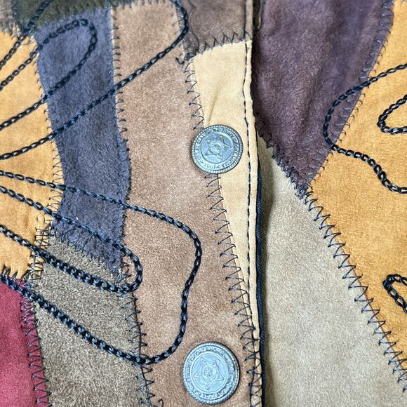 A.J. Vintage Suede Leather Patchwork Artsy Boho Embroidered Western Vest Small - Picture 7 of 10